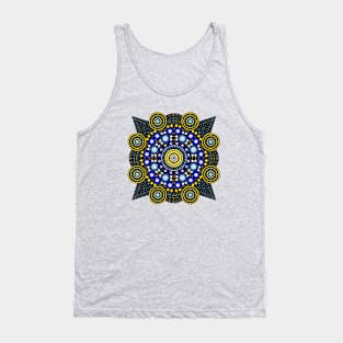 Symmetric Mandala Yellow-Blue-White Tank Top